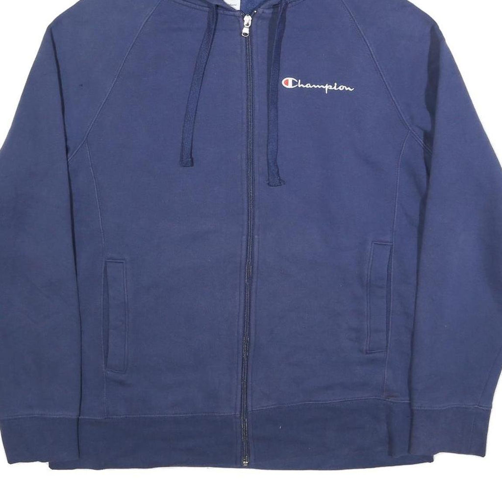 CHAMPION Mens Navy Full Zip Hoodie L Cotton Blend Casual Sweatshirt