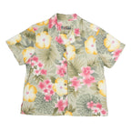 LA CABANA Womens Cream Green & Pink Floral Pattern Shirt XL Hawaiian Tropical