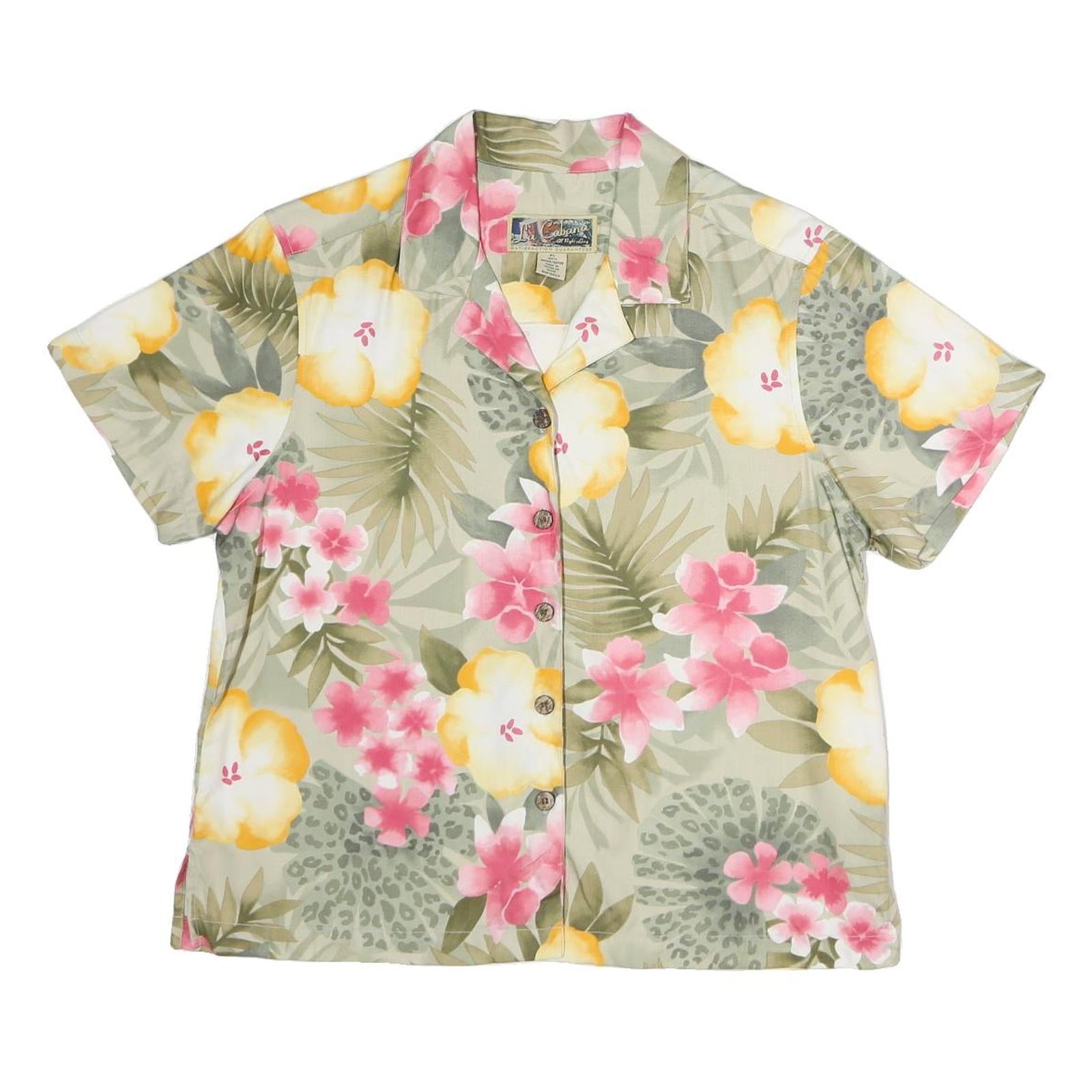 LA CABANA Womens Cream Green & Pink Floral Pattern Shirt XL Hawaiian Tropical