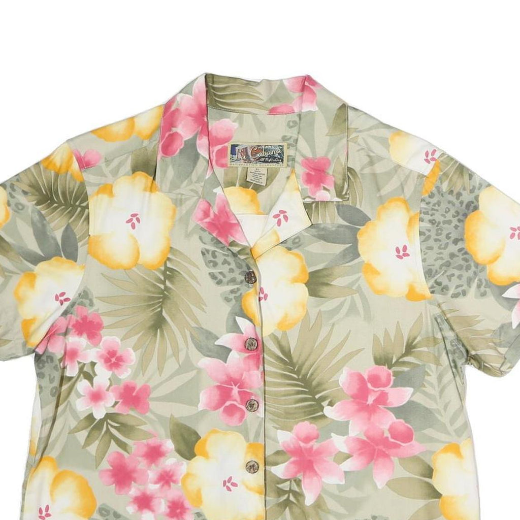 LA CABANA Womens Cream Green & Pink Floral Pattern Shirt XL Hawaiian Tropical
