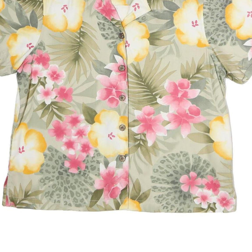 LA CABANA Womens Cream Green & Pink Floral Pattern Shirt XL Hawaiian Tropical