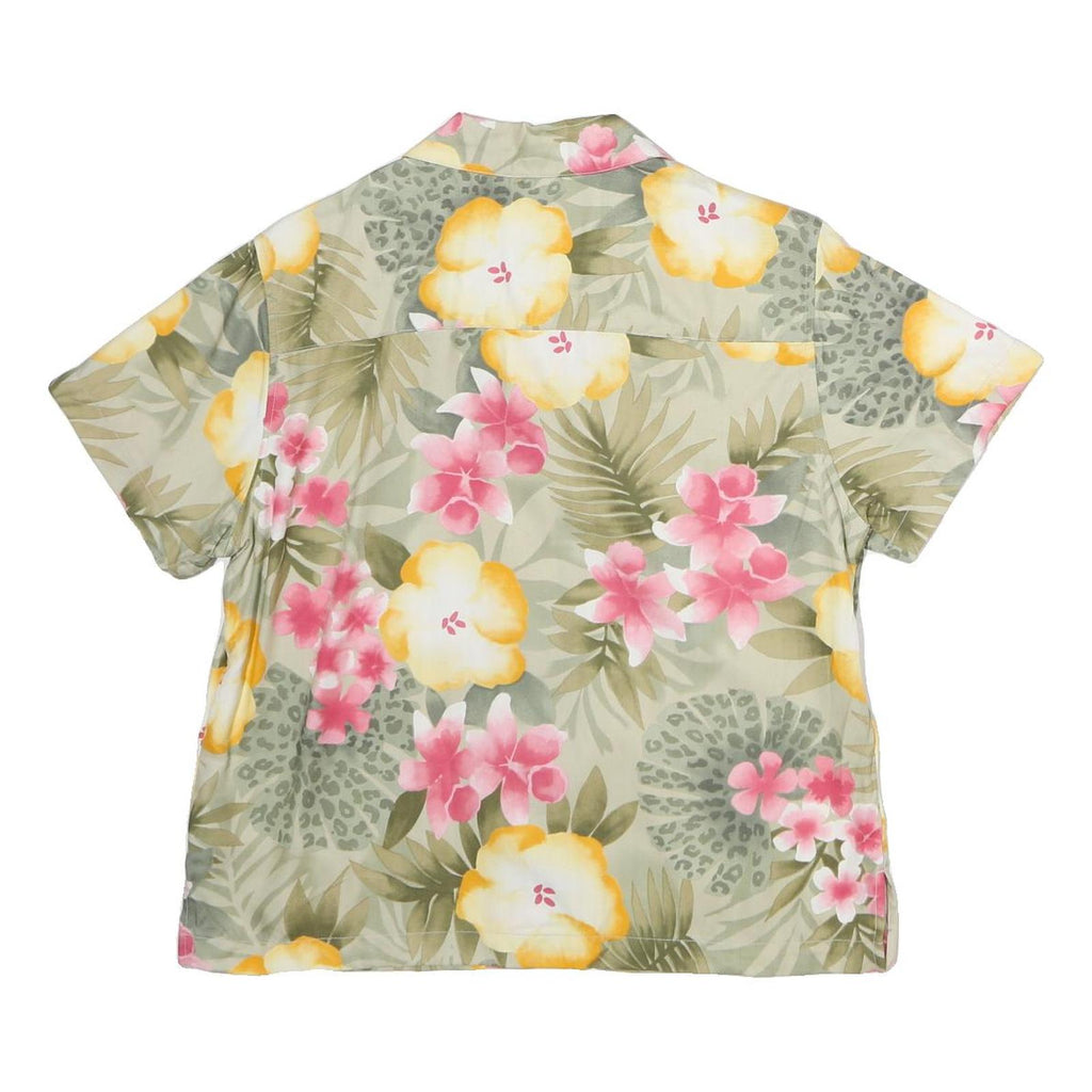 LA CABANA Womens Cream Green & Pink Floral Pattern Shirt XL Hawaiian Tropical