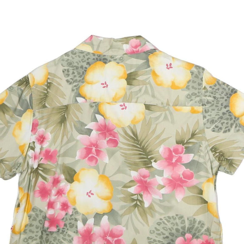 LA CABANA Womens Cream Green & Pink Floral Pattern Shirt XL Hawaiian Tropical