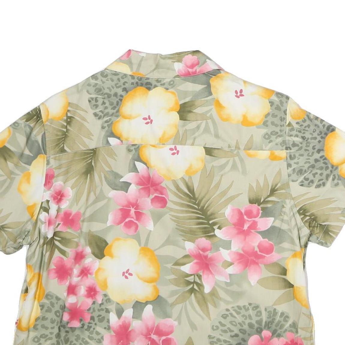 LA CABANA Womens Cream Green & Pink Floral Pattern Shirt XL Hawaiian Tropical