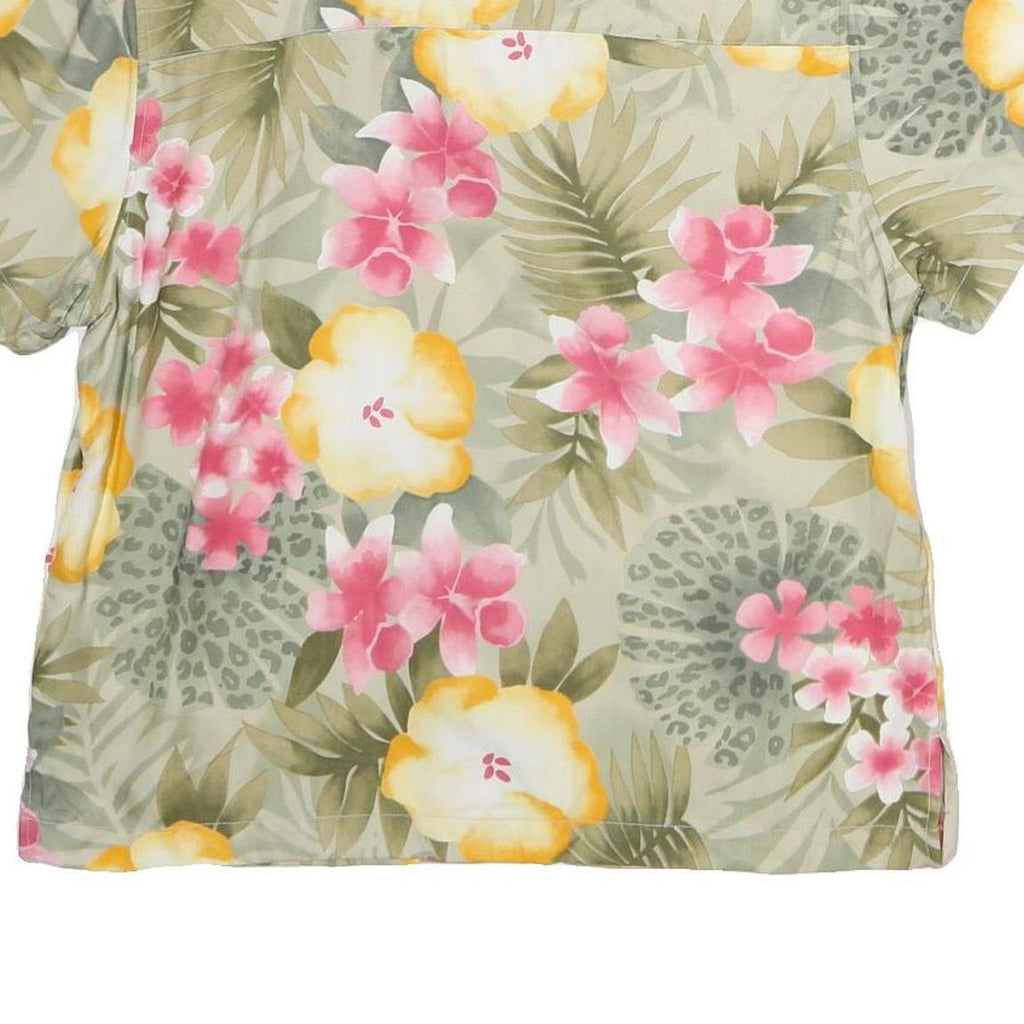 LA CABANA Womens Cream Green & Pink Floral Pattern Shirt XL Hawaiian Tropical