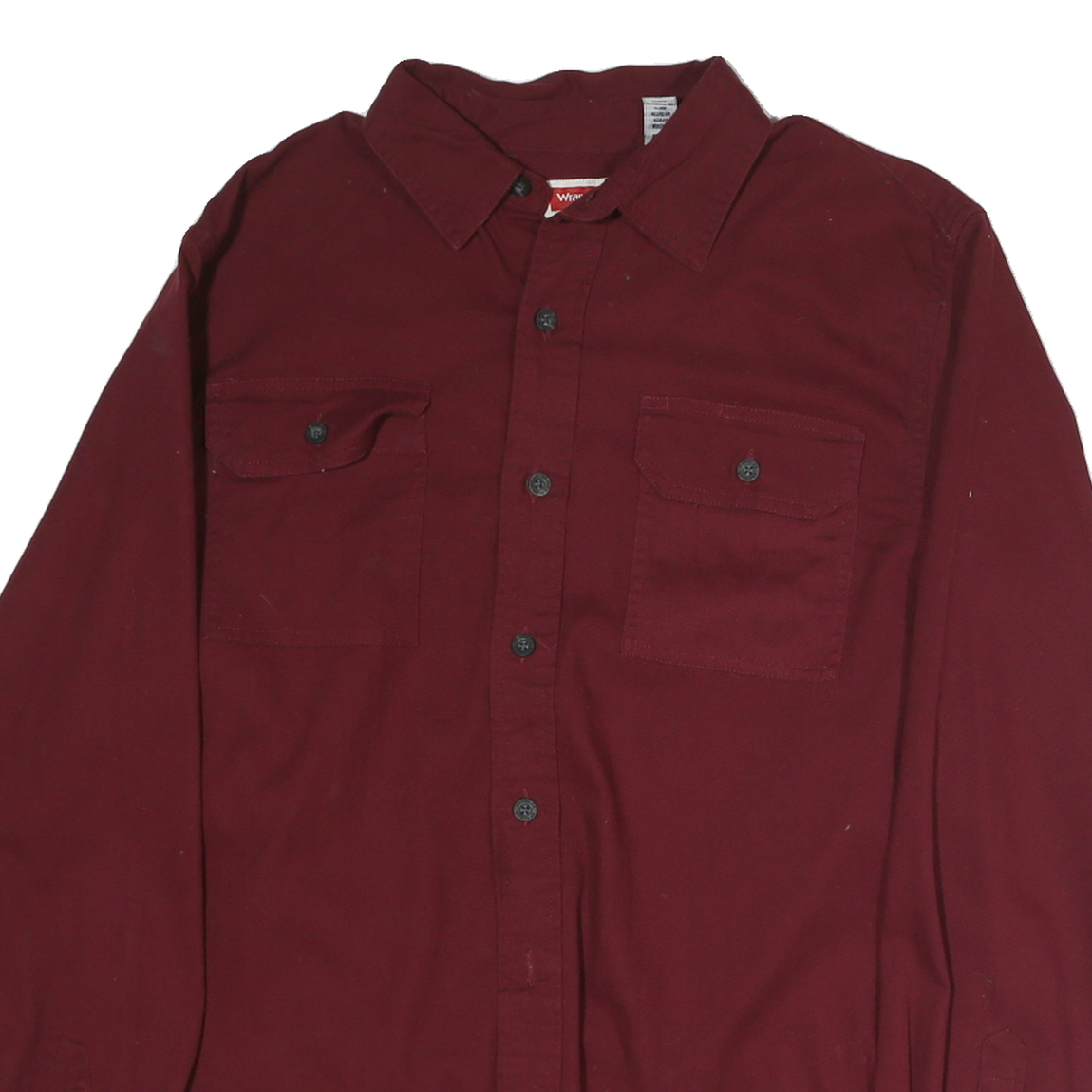 WRANGLER Mens Maroon Plain Cotton Shirt M Casual Button Pocket