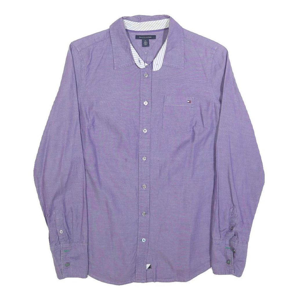 TOMMY HILFIGER Womens Purple Cotton Blend Shirt M Long Sleeve Button Front