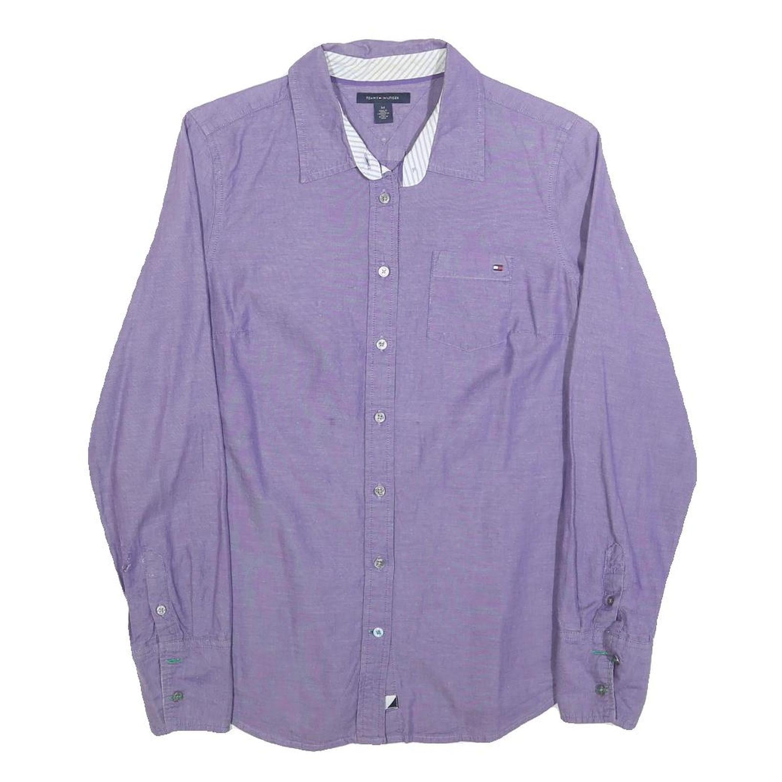 TOMMY HILFIGER Womens Purple Cotton Blend Shirt M Long Sleeve Button Front