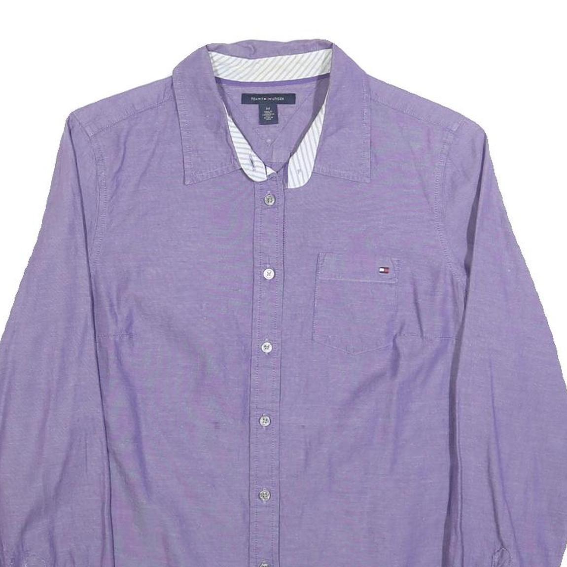TOMMY HILFIGER Womens Purple Cotton Blend Shirt M Long Sleeve Button Front