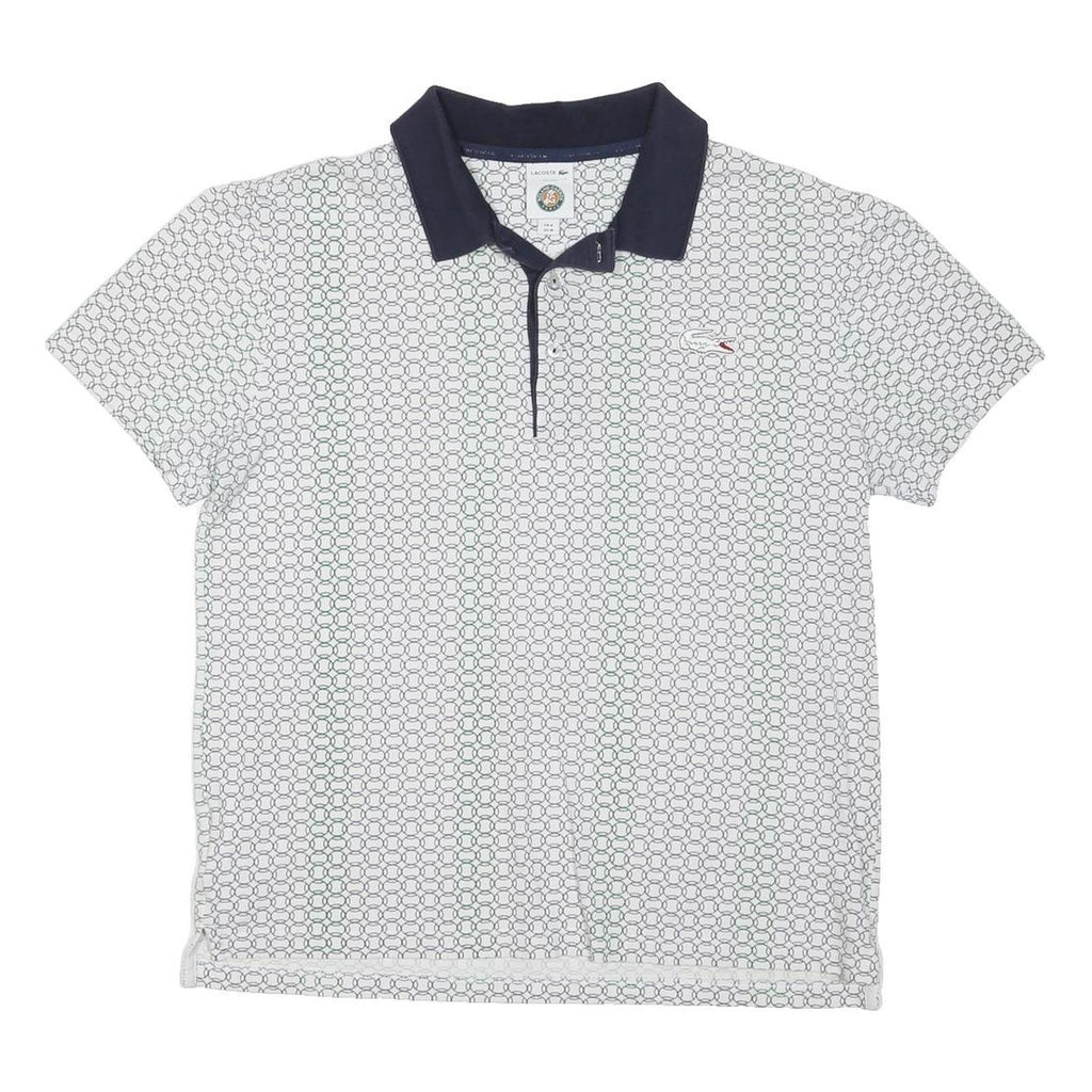 LACOSTE Womens White & Navy Short Sleeve Geometric M Polo Shirt Cotton Blend