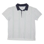 LACOSTE Womens White & Navy Short Sleeve Geometric M Polo Shirt Cotton Blend