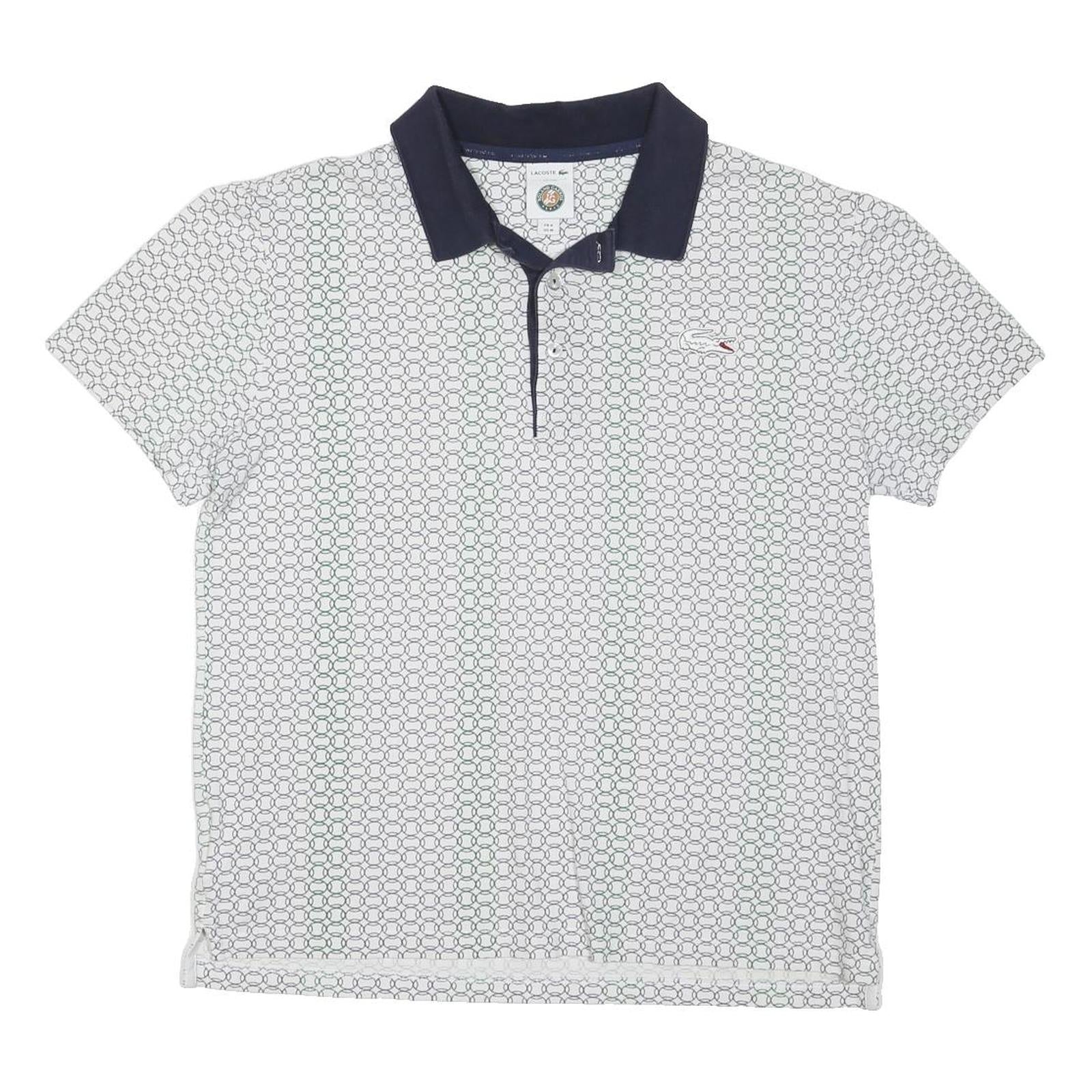 LACOSTE Womens White & Navy Short Sleeve Geometric M Polo Shirt Cotton Blend