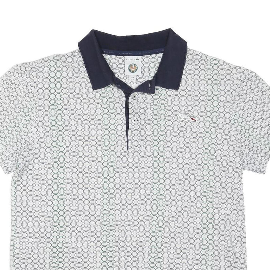 LACOSTE Womens White & Navy Short Sleeve Geometric M Polo Shirt Cotton Blend