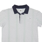 LACOSTE Womens White & Navy Short Sleeve Geometric M Polo Shirt Cotton Blend