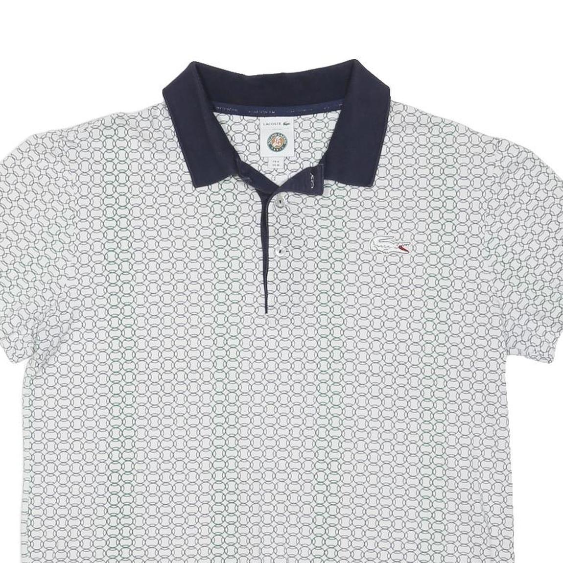 LACOSTE Womens White & Navy Short Sleeve Geometric M Polo Shirt Cotton Blend