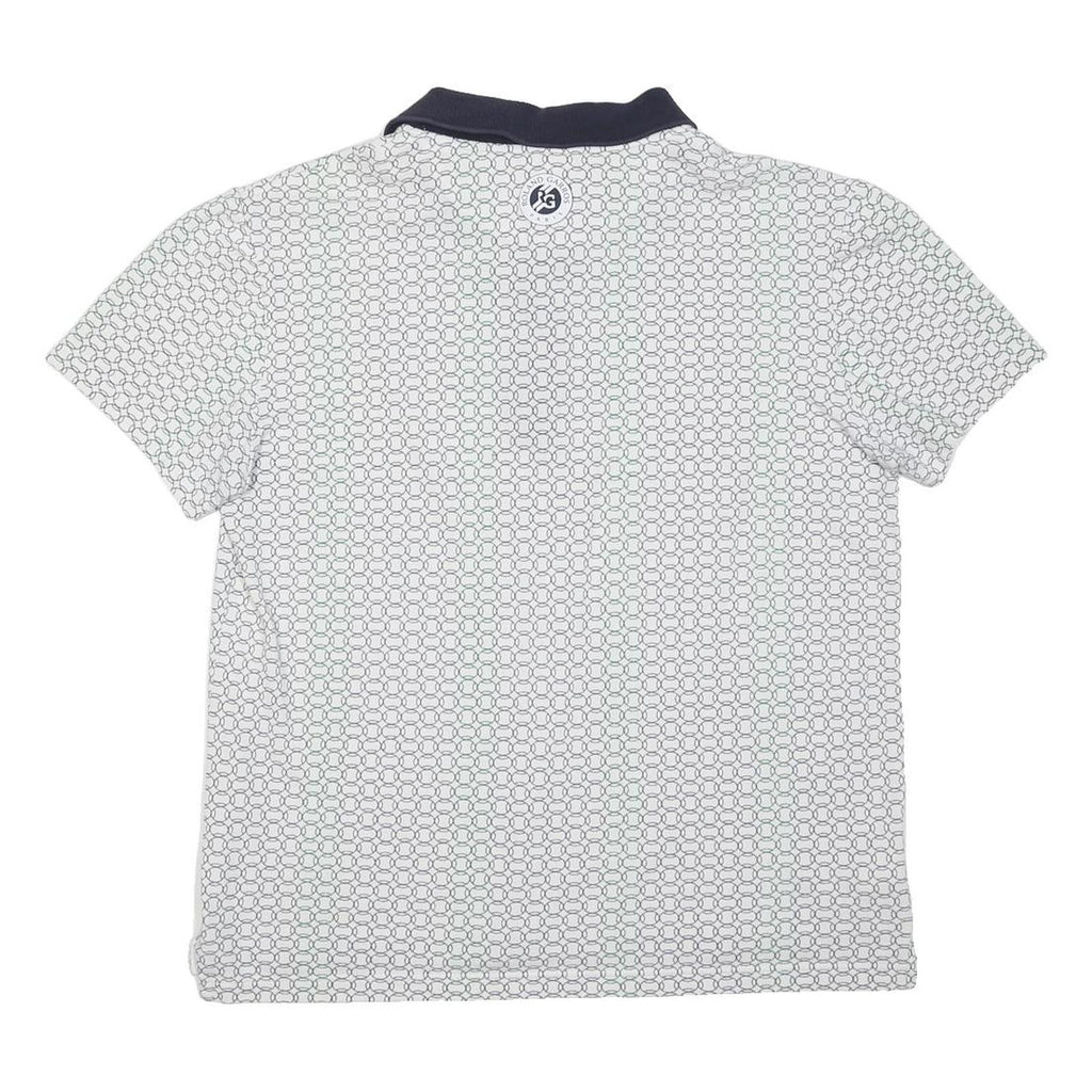 LACOSTE Womens White & Navy Short Sleeve Geometric M Polo Shirt Cotton Blend