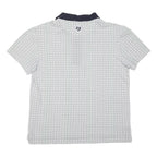 LACOSTE Womens White & Navy Short Sleeve Geometric M Polo Shirt Cotton Blend