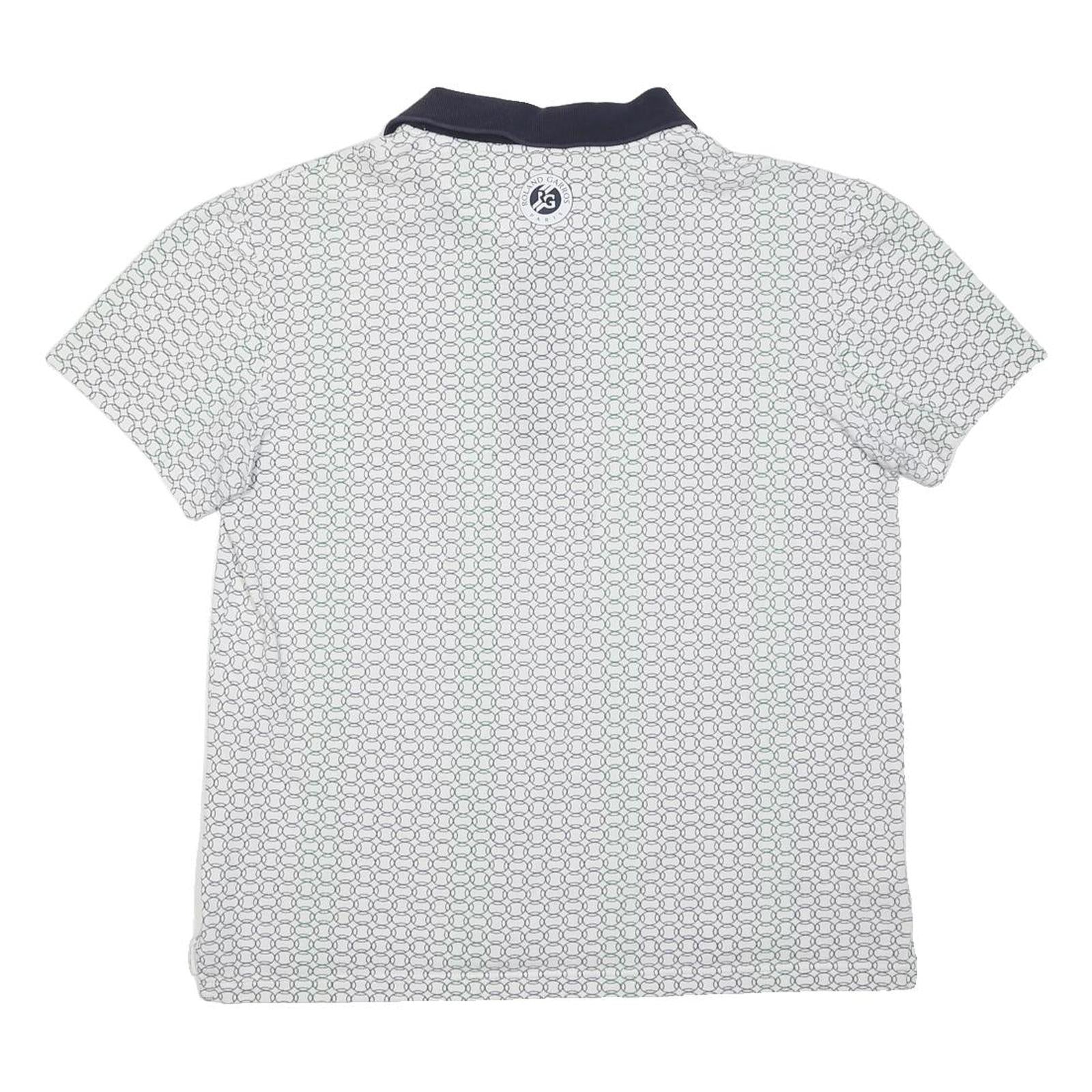 LACOSTE Womens White & Navy Short Sleeve Geometric M Polo Shirt Cotton Blend