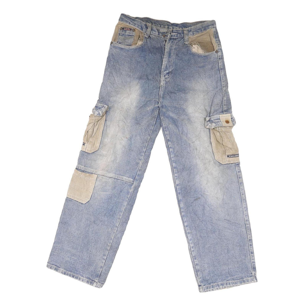 JDX Mens Regular Fit Denim Blue Cargo Style Jeans W32 L29 Cotton Blend Zip