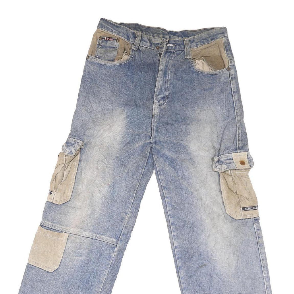 JDX Mens Regular Fit Denim Blue Cargo Style Jeans W32 L29 Cotton Blend Zip