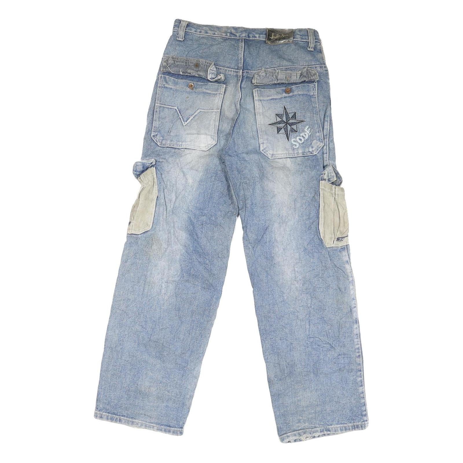 JDX Mens Regular Fit Denim Blue Cargo Style Jeans W32 L29 Cotton Blend Zip