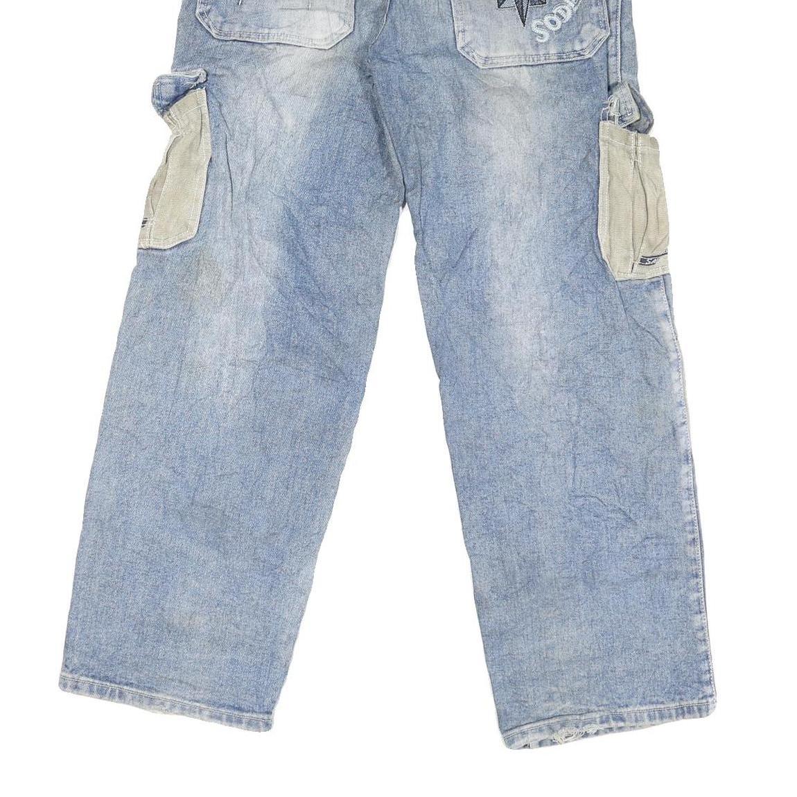 JDX Mens Regular Fit Denim Blue Cargo Style Jeans W32 L29 Cotton Blend Zip