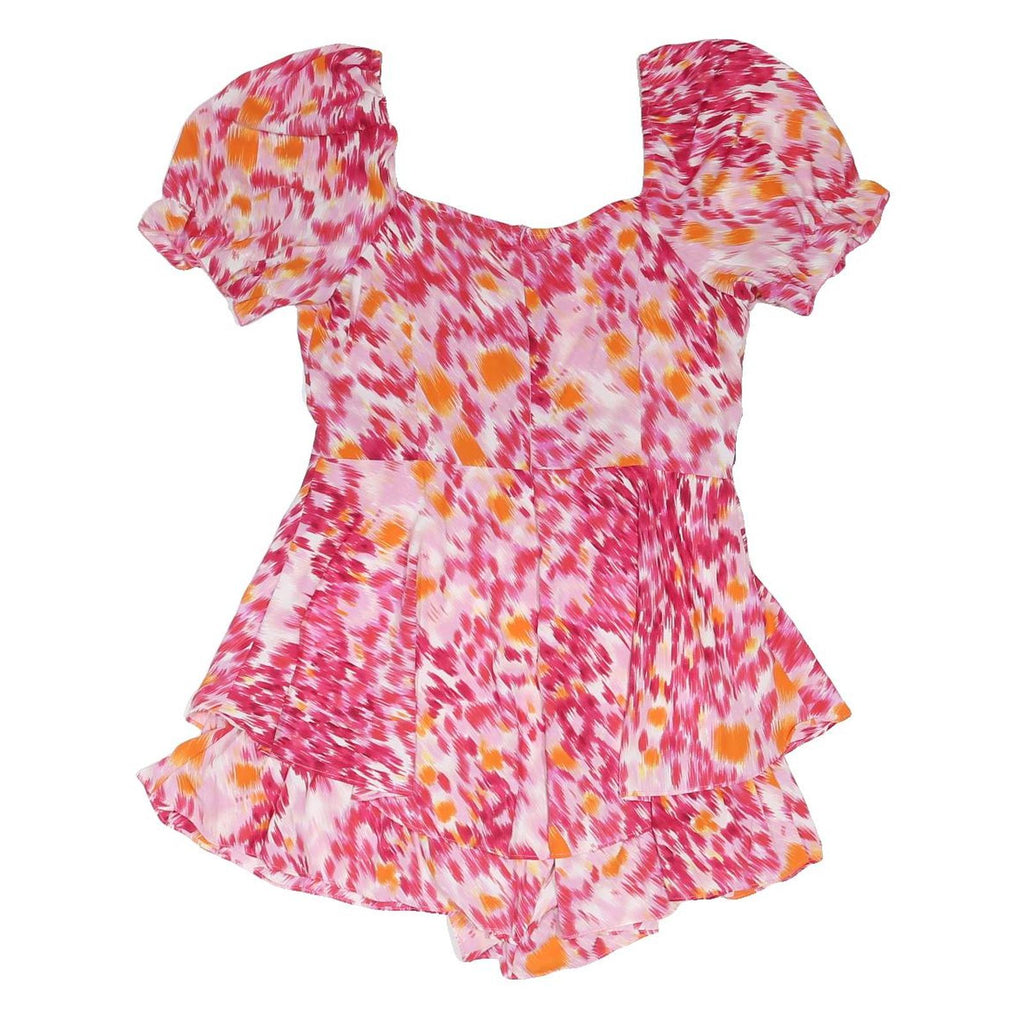QUIZ Womens Pink & Orange Printed Playsuit Short Sleeve UK 10 Summer Casual