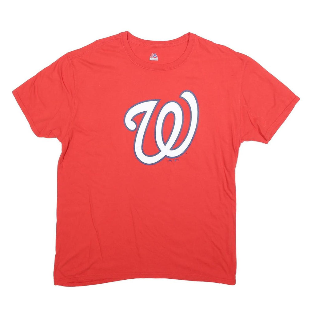 MAJESTIC Mens Red Washington Graphic T-Shirt XL Short Sleeve Crew Neck Cotton