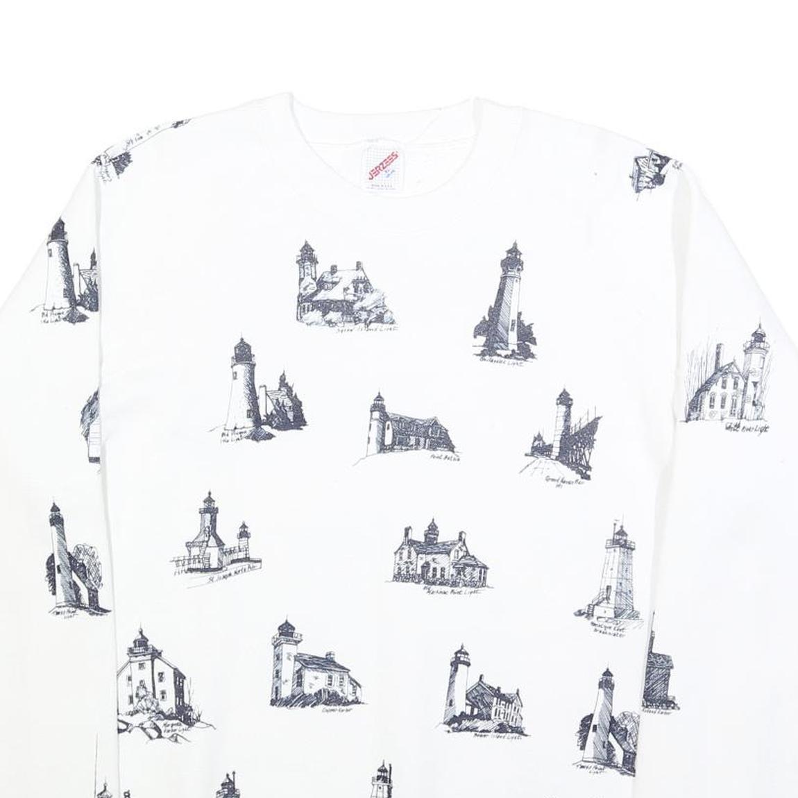 JERZEES Mens White Crew Neck XL Sweatshirt Cotton Blend Pullover Printed