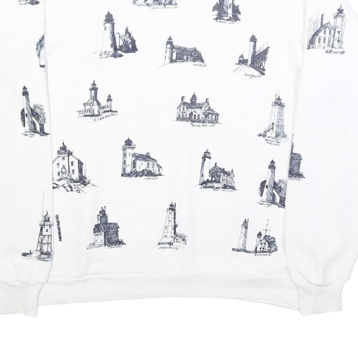 JERZEES Mens White Crew Neck XL Sweatshirt Cotton Blend Pullover Printed