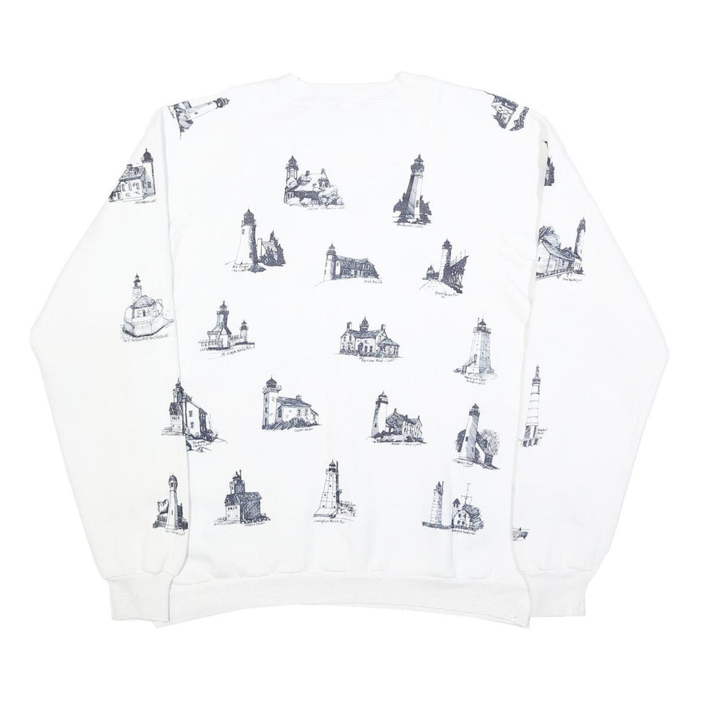 JERZEES Mens White Crew Neck XL Sweatshirt Cotton Blend Pullover Printed