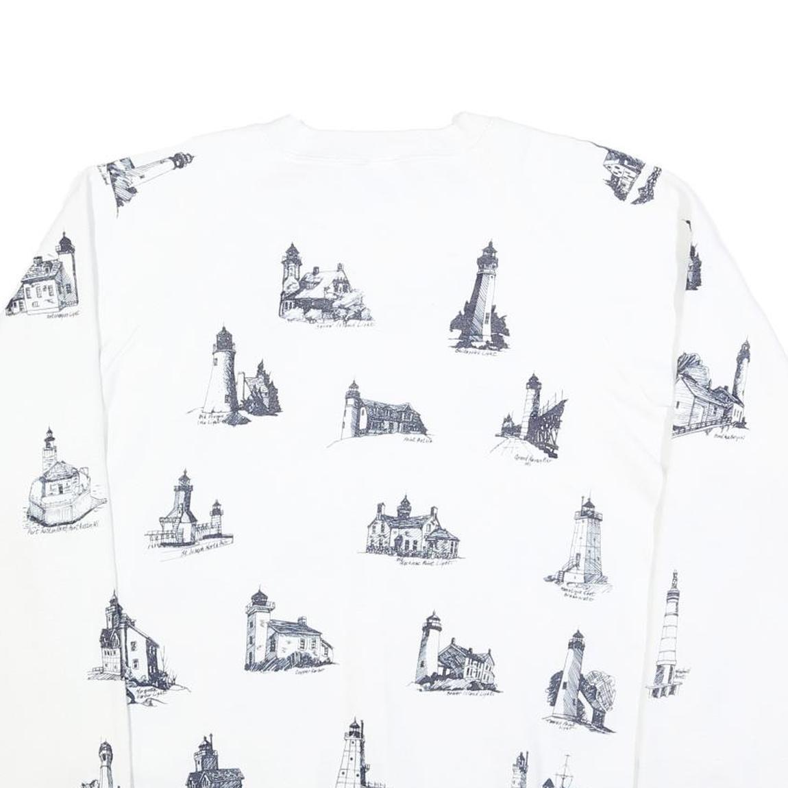 JERZEES Mens White Crew Neck XL Sweatshirt Cotton Blend Pullover Printed