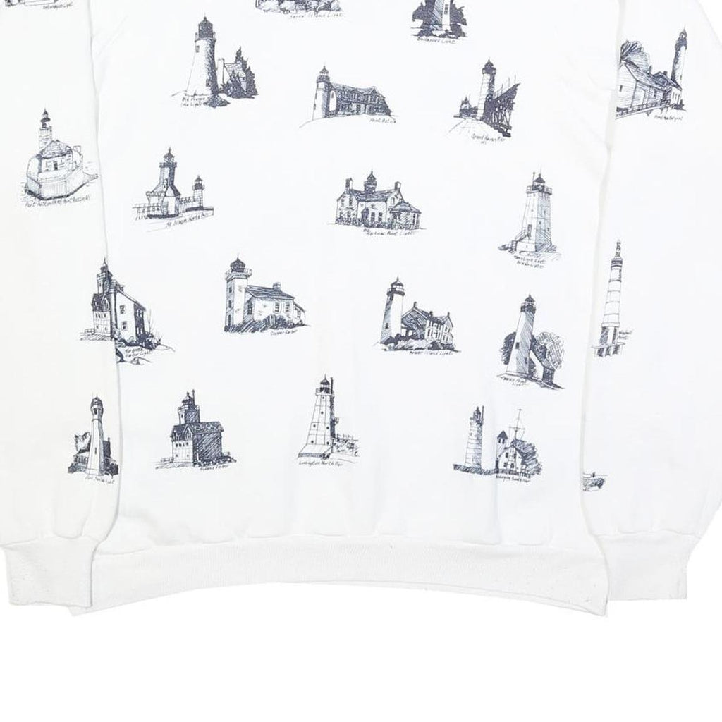 JERZEES Mens White Crew Neck XL Sweatshirt Cotton Blend Pullover Printed