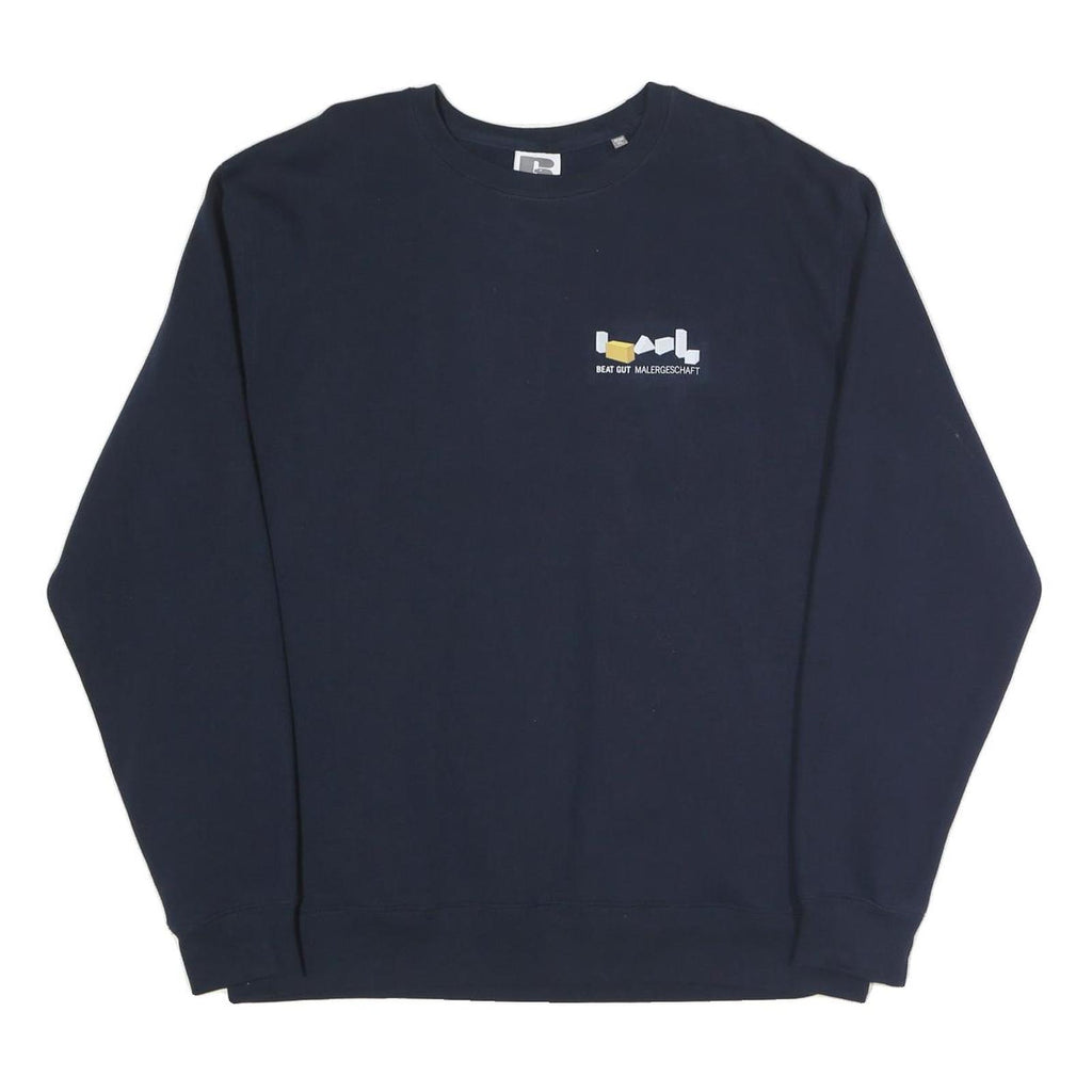 RUSSELL ATHLETIC Mens Navy Blue Cotton Blend Crew Neck XL Sweatshirt Logo Print