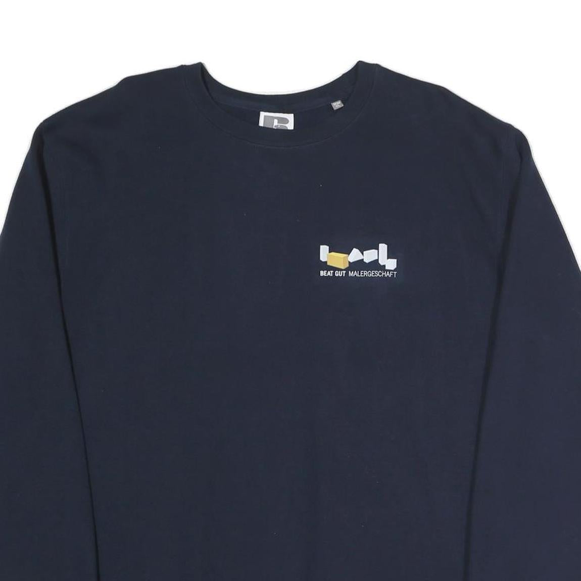 RUSSELL ATHLETIC Mens Navy Blue Cotton Blend Crew Neck XL Sweatshirt Logo Print