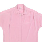 DELMOD Womens Pink Basic Top Short Sleeve Collared S Button Breast Pocket