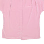 DELMOD Womens Pink Basic Top Short Sleeve Collared S Button Breast Pocket
