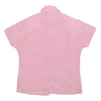 DELMOD Womens Pink Basic Top Short Sleeve Collared S Button Breast Pocket