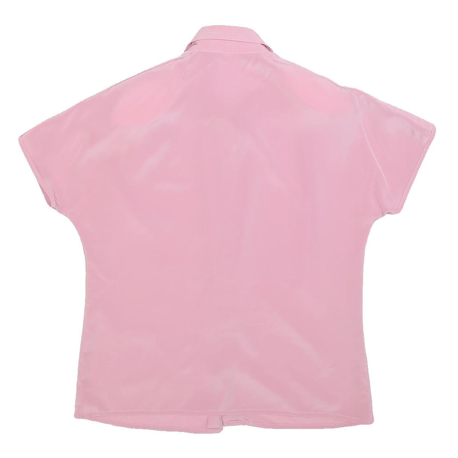 DELMOD Womens Pink Basic Top Short Sleeve Collared S Button Breast Pocket