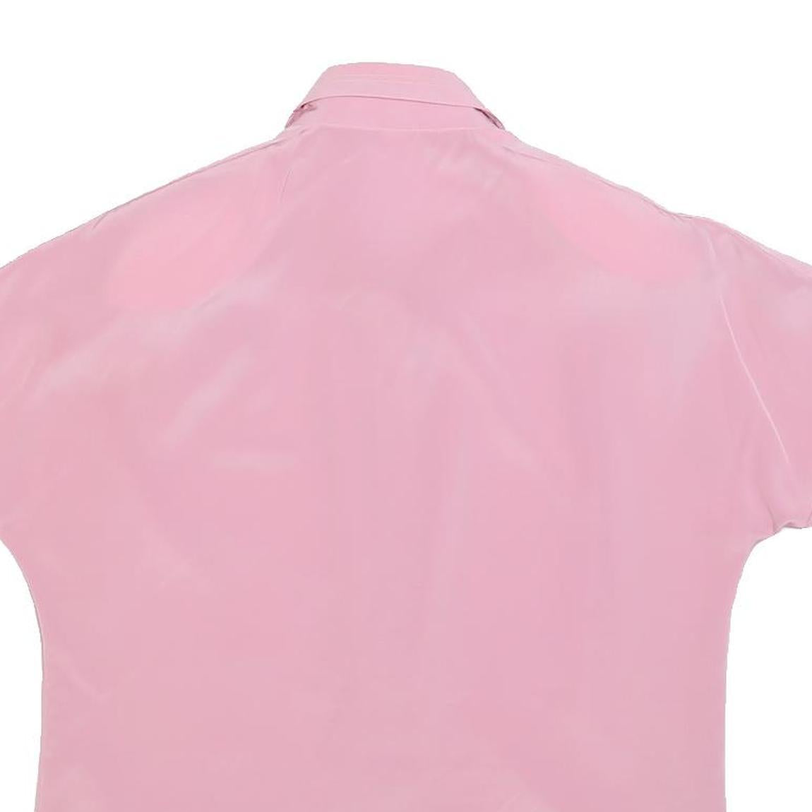 DELMOD Womens Pink Basic Top Short Sleeve Collared S Button Breast Pocket