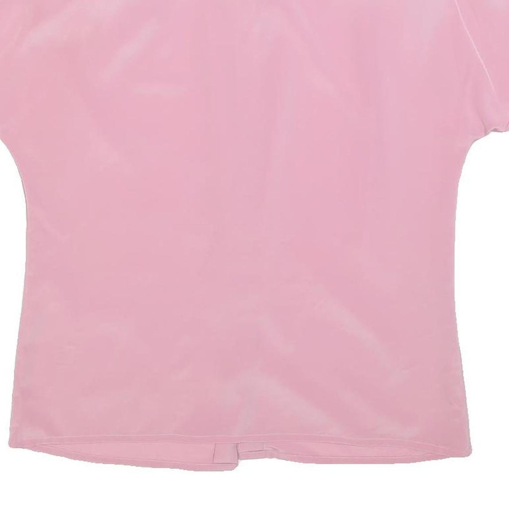 DELMOD Womens Pink Basic Top Short Sleeve Collared S Button Breast Pocket