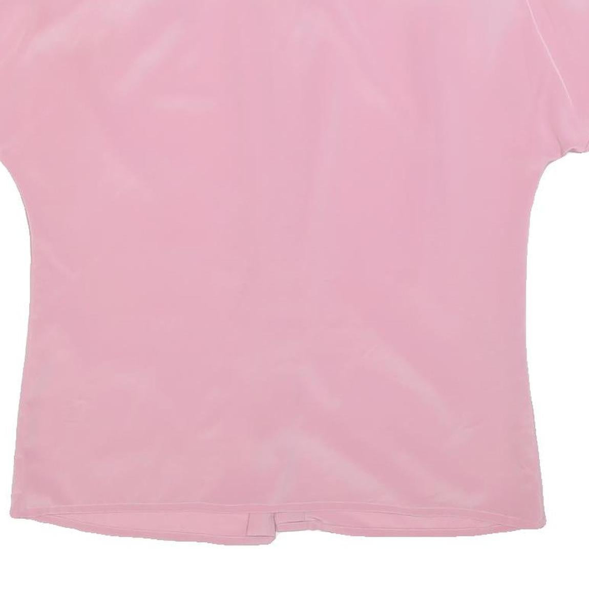 DELMOD Womens Pink Basic Top Short Sleeve Collared S Button Breast Pocket