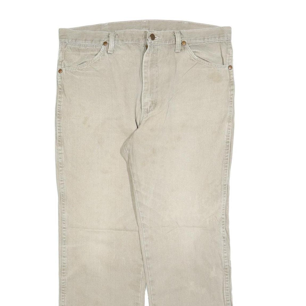WRANGLER Mens Relaxed Cotton Blend Denim Light Beige Jeans W35 L28 Casual Zip