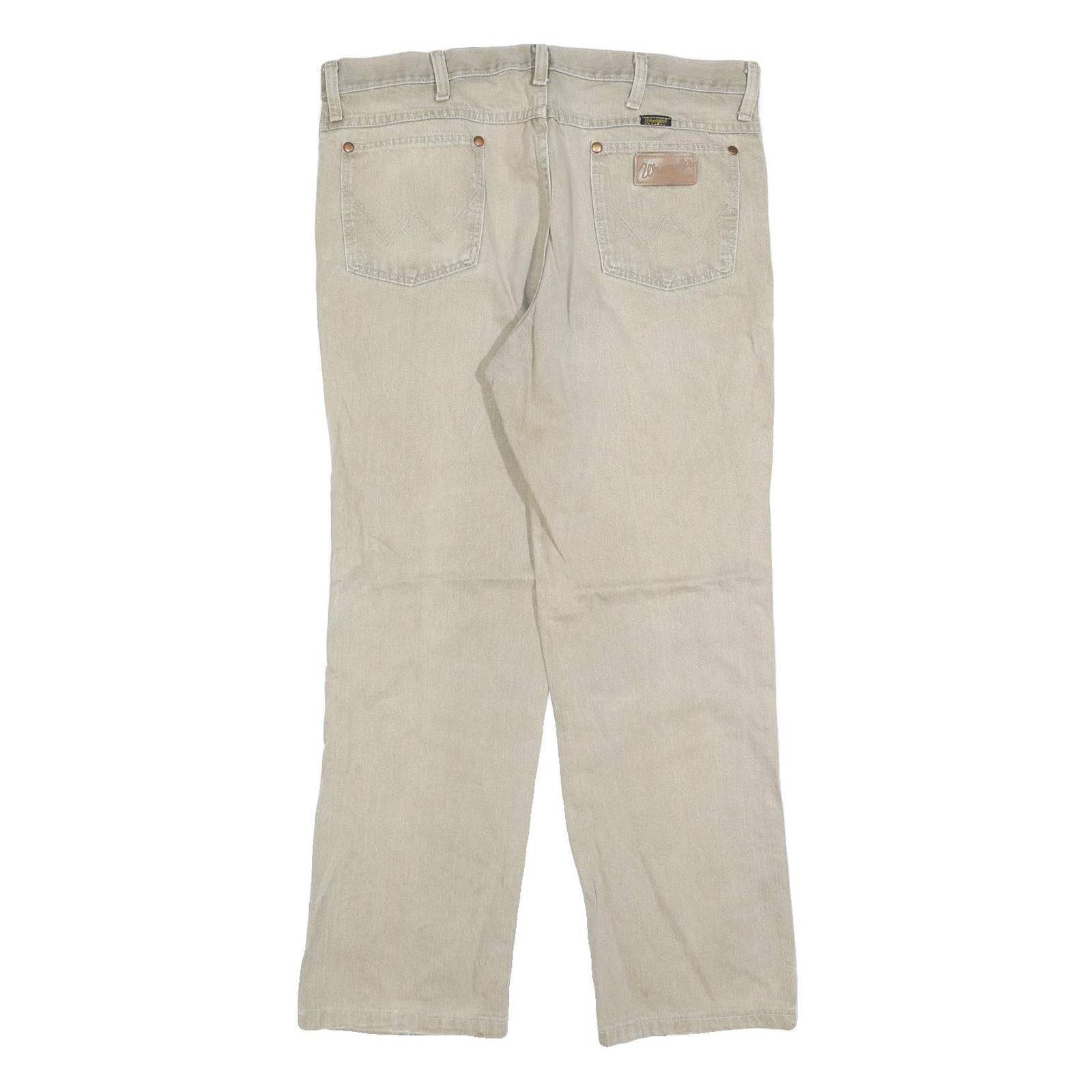 WRANGLER Mens Relaxed Cotton Blend Denim Light Beige Jeans W35 L28 Casual Zip