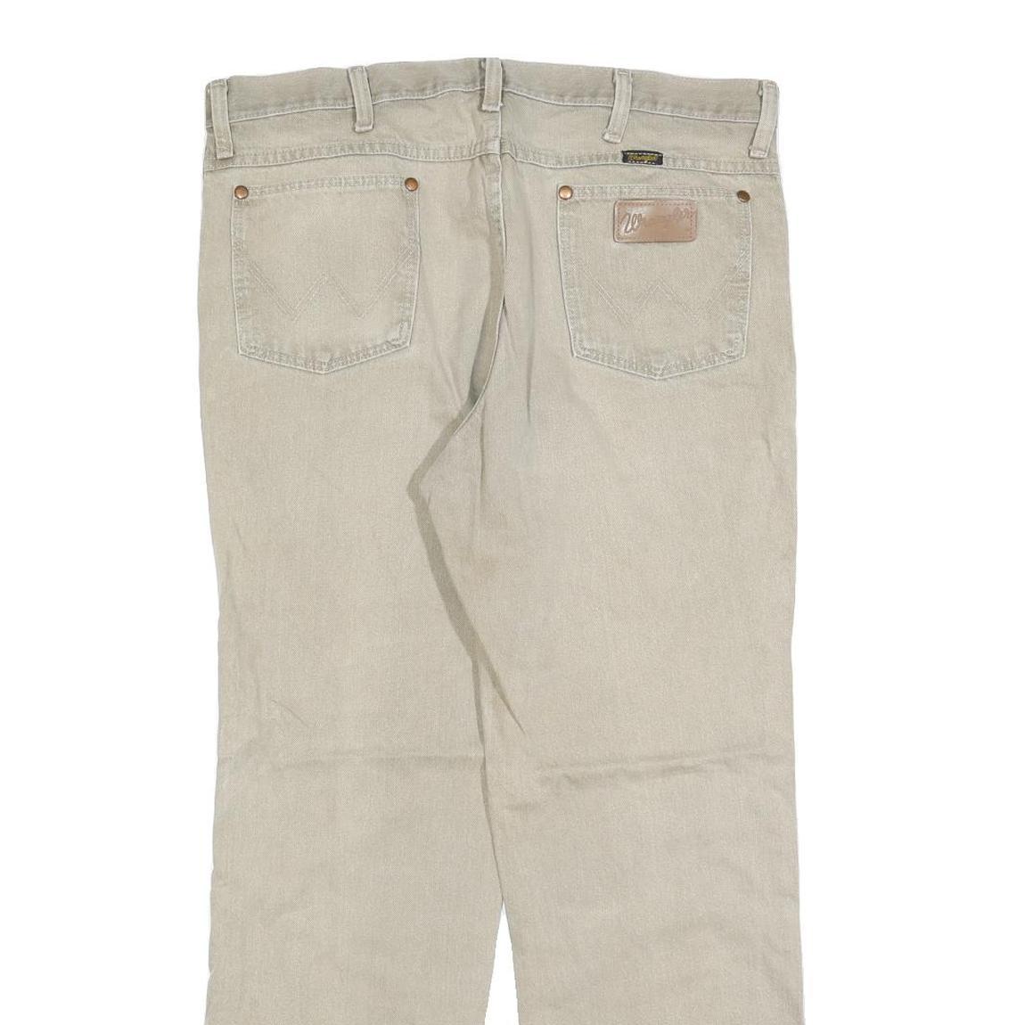 WRANGLER Mens Relaxed Cotton Blend Denim Light Beige Jeans W35 L28 Casual Zip