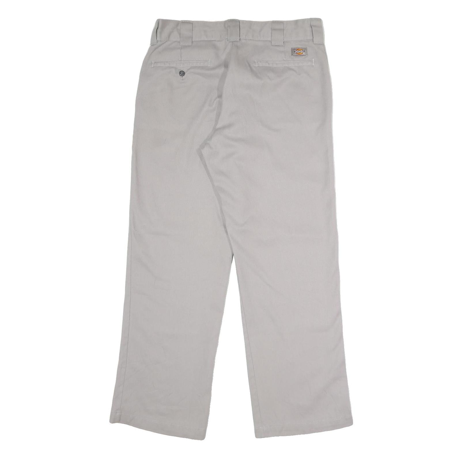 DICKIES Mens Polyester Blend Grey Classic Straight Trousers W33 L30 Workwear Zip