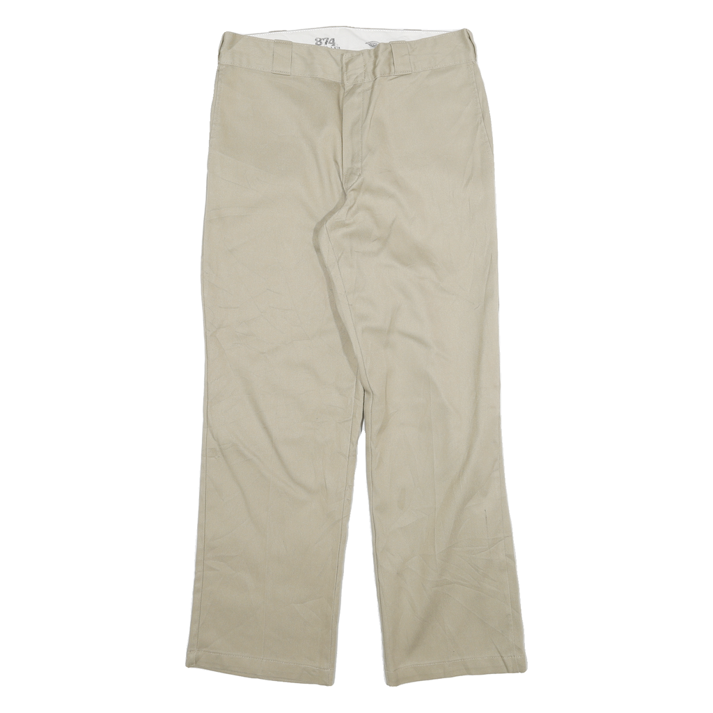 DICKIES Mens Cotton Blend Beige Regular Straight Trousers W32 L29 Zip Closure