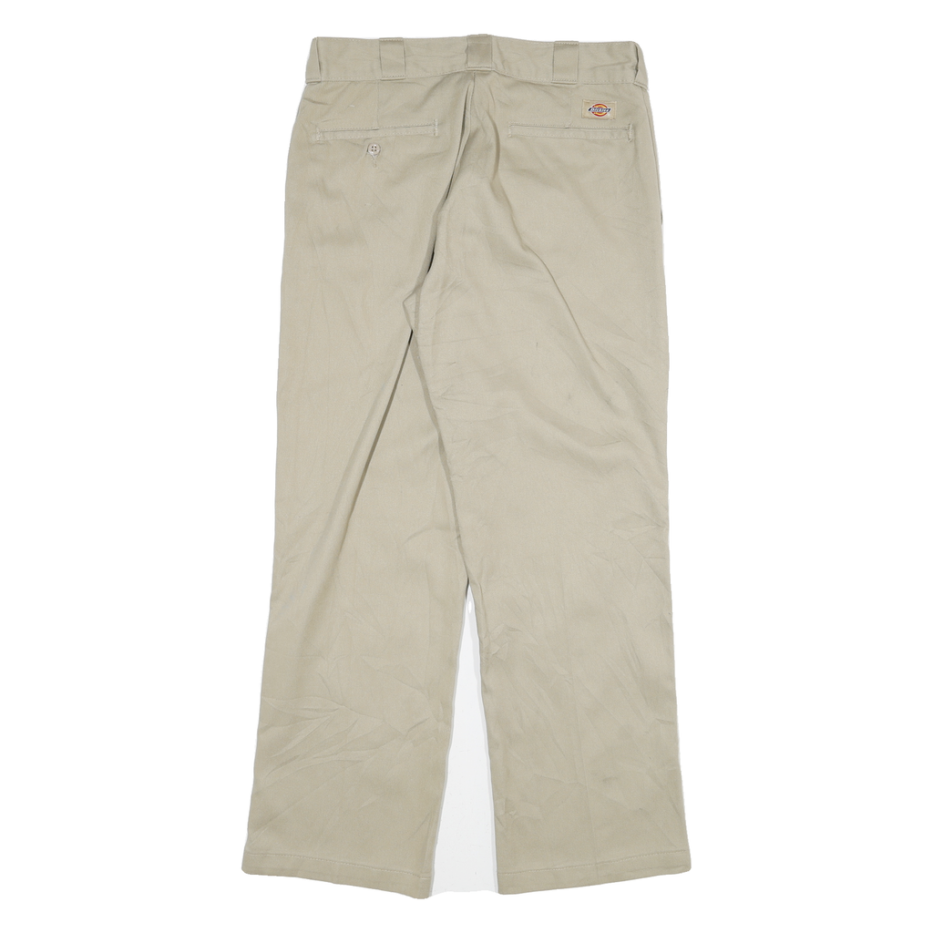 DICKIES Mens Cotton Blend Beige Regular Straight Trousers W32 L29 Zip Closure