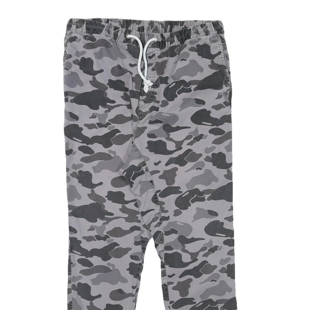 Mens Grey Camouflage Slim Fit Drawstring Waist Trousers W30 L27 Casual Cotton