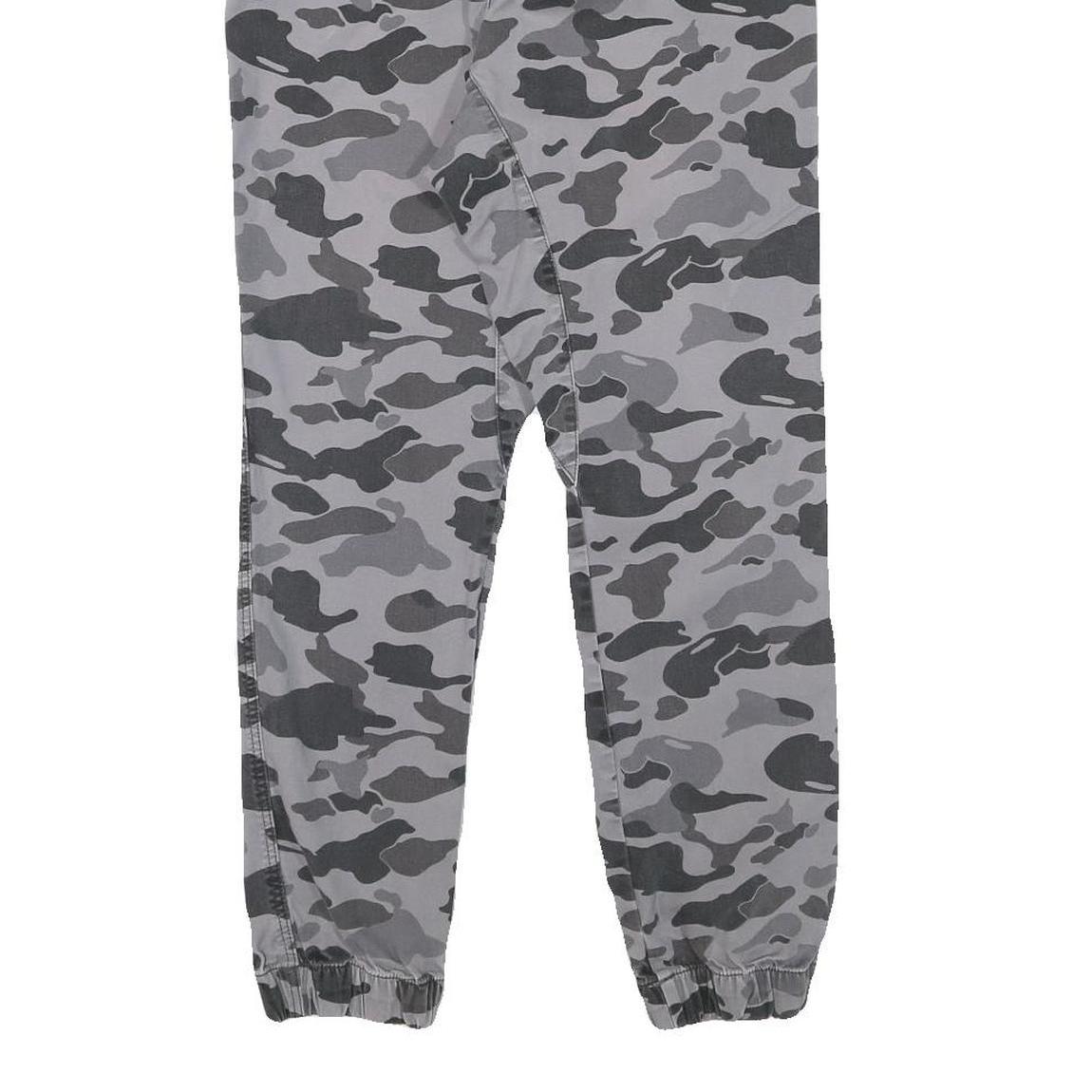 Mens Grey Camouflage Slim Fit Drawstring Waist Trousers W30 L27 Casual Cotton